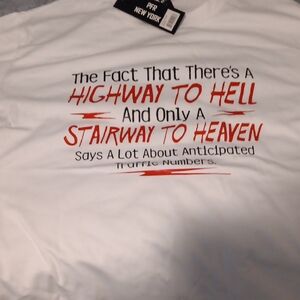 White Graphic Tee with Red and Black Text